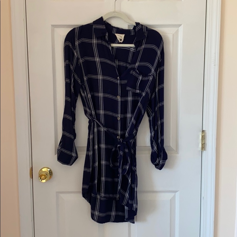 francesca’s Navy Blue Flannel Tie Dress